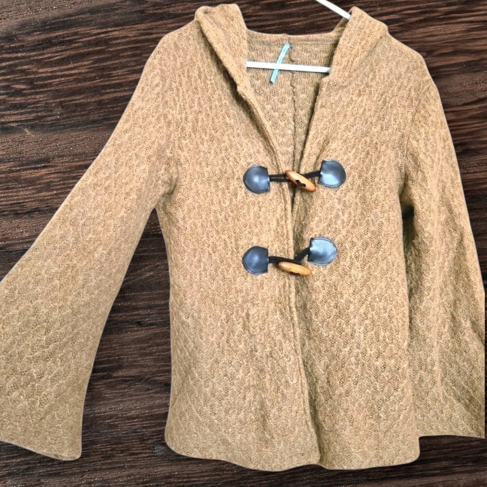 Hot Sauce Cardigan Sweater Hoodie Butterscotch Gold Wool Blend Bell Sleeve /Sz L